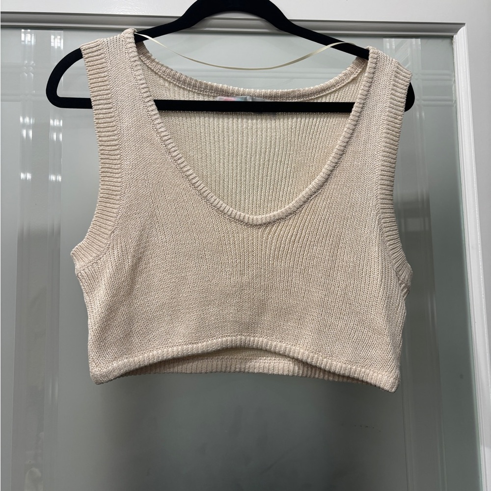 3 piece Free People Beach Outfit (Knit Crop Tank, Knit Joggers, Long Cardigan)